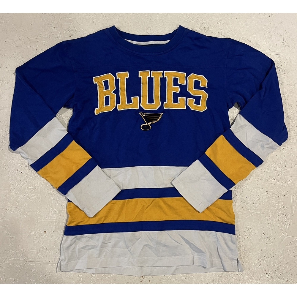 NHL St Louis Blues Embroidered Long Sleeve Shirt Crewneck Mens Small Blue